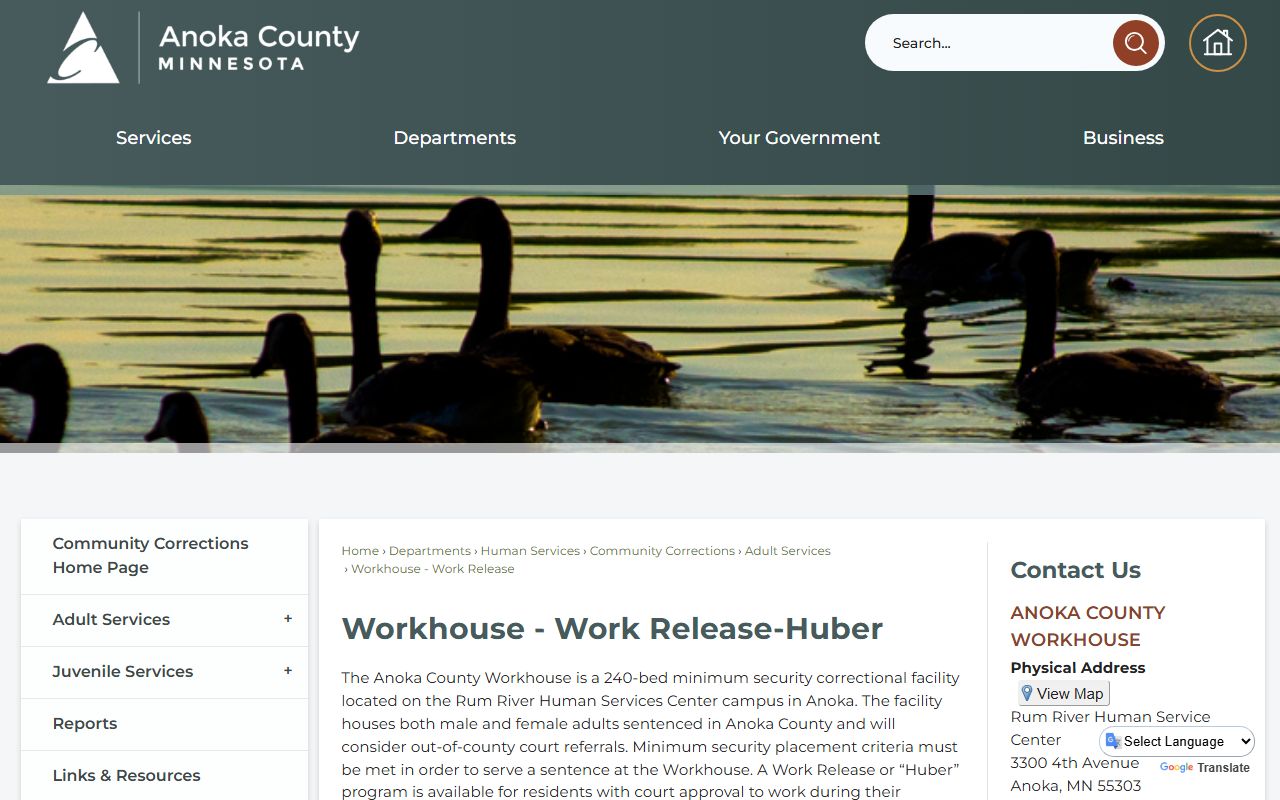 Anoka County Workhouse resident lookup and work release information
